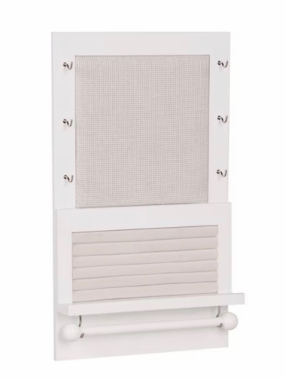 White Wood Wall Mounted / Hanging Jewelry Organizer Good Condition